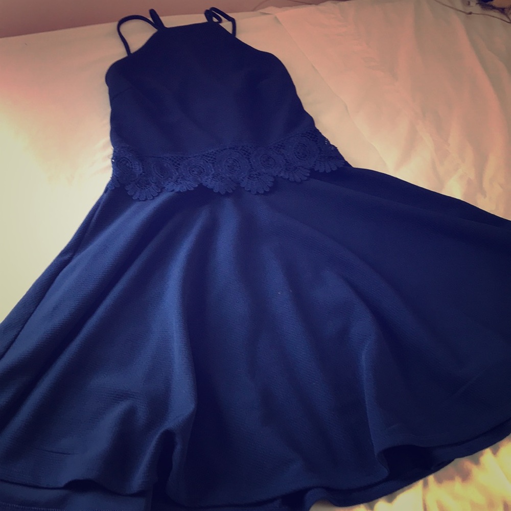 Royal blue halter neck formal dress